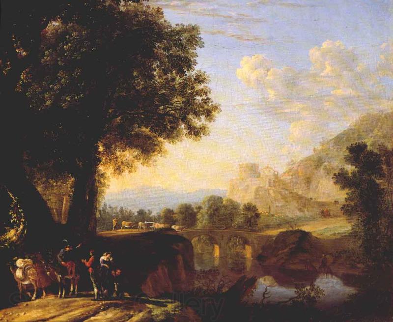 SWANEVELT, Herman van Italian Landscape with Bridge and Castle ar Norge oil painting art